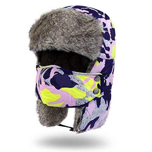 Vbiger Ear Flap Hat Russian Cap Windproof Winter Trooper Bomber Hat in Camouflage
