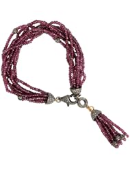 Diamond Pave Rodolite Beads Tassel Bracelet .925 Sterling Silver 18kt Yellow Gold Gemstone Jewelry