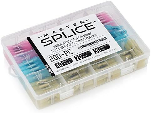 MASTER SPLICE: 200 PCS Insulated Heat Shrink Butt Splice Connector Kit - Insulated Waterproof Marine Automotive Grade Terminal Set Electrical Wire Crimp Connector Assortment
