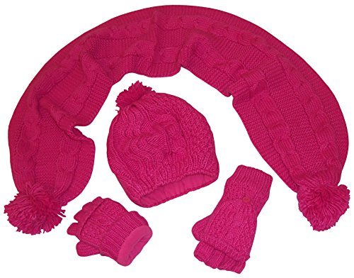 N'Ice Caps Big Girls Bulky Cable Knit Hat/Scarf/Converter Glove Set