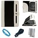 Black with White Portfolio Jacket Leather Case for Sony PRS-950 e-reader + Clear Screen Protector + Black USB Car Charger with LED Power Indicator + SumacLife TM Wisdom Courage Wristband
