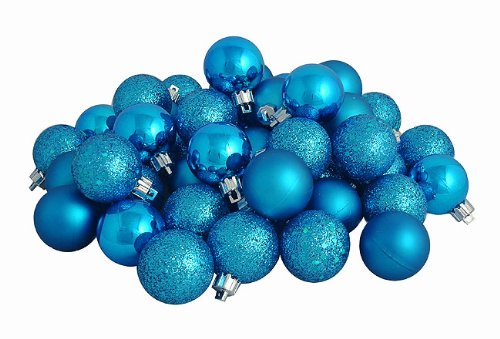 96ct Shatterproof Turquoise Blue 4-Finish Christmas Ball Ornaments 1.5