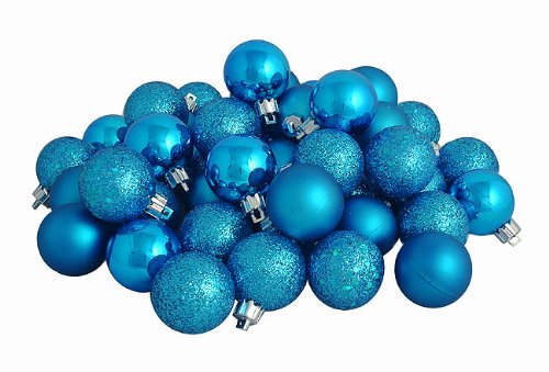 96ct Turquoise Blue Shatterproof 4-Finish Christmas Ball Ornaments 1.5″ (40mm)