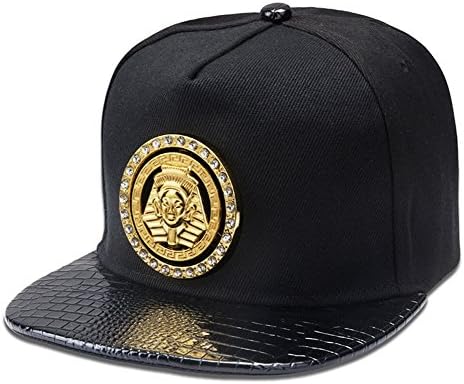BUIDI N01 Rotation Pharaoh Gold flat brimmed hat hip hop Tide brand cotton hat (BLACK)