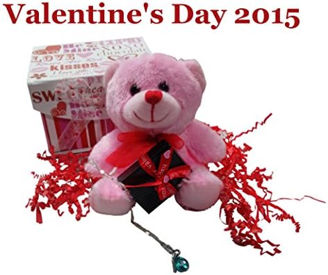 Valentines Day For Her Gift Set With 18k White Gold Jewelry Necklace With Blue Crystal & Swarovski Elements, Cute Pink Bear and a Valentine's Day for Her Keepsake Box Makes a Great Gift This Valentine Day for Your Wife or Girlfriend