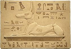 Reclining Anubis with Hieroglyphs Wall Relief, Stone Finish