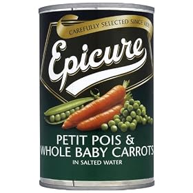 Epicure Petits Pois and Whole Baby Carrots in Salted Water 400 g (Pack of 12)