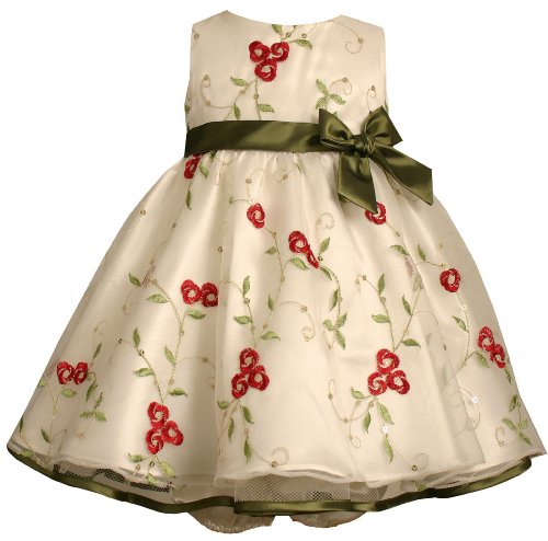 Bonnie Baby Embroidered Dress With Sequins, Red, 12 Months