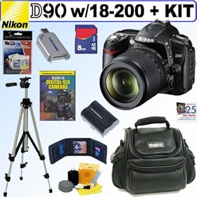 Nikon D90 DX 12.3MP Digital SLR Camera with Sigma AF 18-200mm f/3.5-6.3 DC OS (Optical Stabilizer) Zoom Lens + 8GB Deluxe Accessory Kit