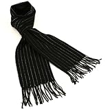 Men's Winter Ski Cashmere Feel Scarf Pinstripe Black with White