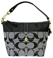Coach Signature Stripe Shoulder Bag Tote 11957 Black White
