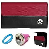 Red & Black Portola Leather Carrying Holster with Fixed Belt-Clip and Magne ....