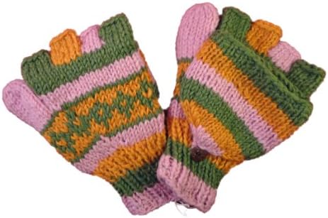 Hand Knit 100% Wool Fleece Lined Texting Gloves Fair Trade Nepal (306)