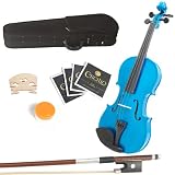 Mendini 16-Inch MA-Blue Solid Wood Blue Viola + Hard Case, Bow, Rosin, 2 Bridges and Extra Strings