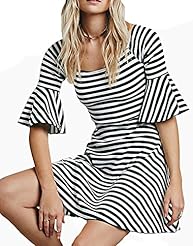 A-line Puff Sleeves Striped Print Party Dress 