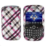 PINK WITH BROWN CROSS PLAID CHECK SNAP ON HARD SKIN SHELL PROTECTOR COVER CASE FOR BLACKBERRY CURVE 8520 8530 + BELT CLIP