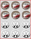 12 VW camper red rice paper fairy / cup cake 40mm toppers pre cut decoration