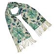 100% Pashmina/Cashmere Flowing Green Hellebore Christmas Rose Tassel Ends Long Scarf Shawl