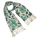 100% Pashmina/Cashmere Flowing Green Hellebore Christmas Rose Tassel Ends Long Scarf Shawl