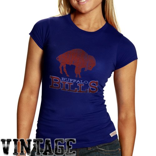 Mitchell & Ness Buffalo Bills Ladies Vintage Graphic Premium T-Shirt - Royal Blue - (Small)