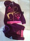 Disney Channel Hannah Montana Purple with Pink Accents Long Sleeve Zip-Up Hoodie with Gold Guitar Graphic and Pink Flowers on Front - Size L/14yrs