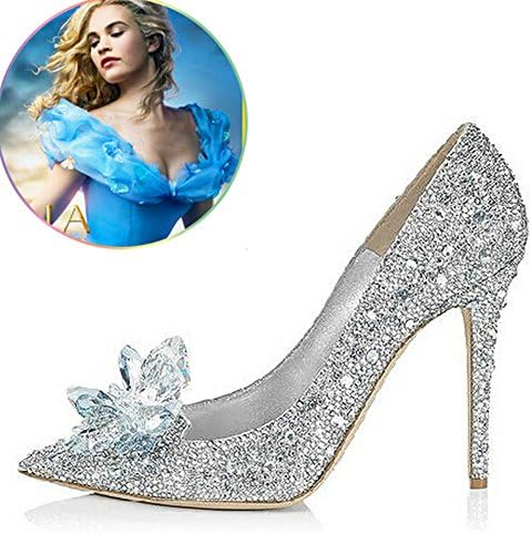 Cinderella Movie 2015 The Glass Slipper Princess Crystal Shoes Wedding Shoes Adult Size