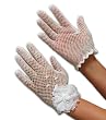 Cotton Crochet Shortie Gloves with Sheer Pleated Flower in White