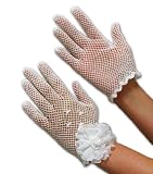 Cotton Crochet Shortie Gloves with Sheer Pleated Flower in White