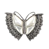 STERLING SILVER BROOCH 33X45mm - Marcasite w/Mother of Pearl