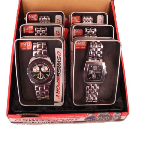 Wholesale lot of 6 Swiss Sport Watches with counter top display On Sale
