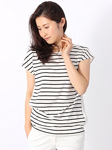 (ユニバーサルランゲージ) リヨセルコットン天竺×サテン ボーダー柄プルオーバー ホワイト×ブラック