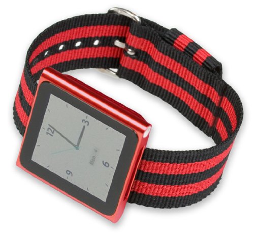 iPod Nano Watch Band - Black w/ red stripes