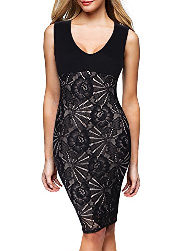 Miusol Womens Sexy Deep V Neck Sleeveless Lace Slim Party Cocktail Dresses
