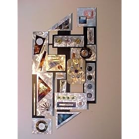 Abstract Metal Wall Sculpture, Mixed Metal and Glass