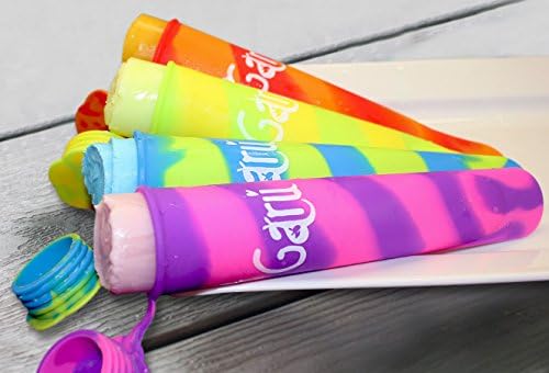 Ice Pop Molds or Snack Containers with Attached Lids - Reusable Silicone Frozen Fruit Smoothie Maker (Set of 4 Popsicles)