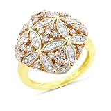 10K Three-tone Gold 1.00 Carat White and Champagne Diamond Flower Ring Size-7