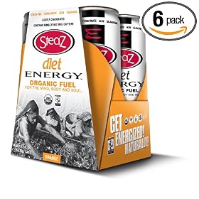 Steaz Diet Orange Energy Drink, 4 Pack, 12 Ounce Cans (Pack Of 6)