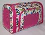 Designer Pet Carrier - Fully Enclosed Luggage Style Pet Carrier - Pink and Multi Colored Peace Signs - Medium