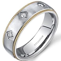 Mill grain Style Titanium 3 Stone Mens Gold Tone 8 mm Wedding Band Available Size 13 Free Shipping