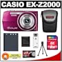 Casio EX-Z2000 14.1MP Digital Camera with 5x Ultra Wide Angle Zoom with CCD Shift Image Stabilization and 3.0 inch LCD (Red) with 8GB Card + Battery + Case + Accessory Kit