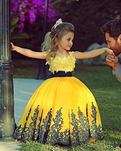Wallbridal Bright Yellow Lace Applique Tulle Flower Girl Dress/Toddler/Junior Dress (2, Yellow)