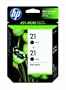 HP 21 Black Ink Cartridge in Retail Packaging, Twin Pack
