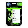 Original HP 21 Black Ink Cartridge (2-Pack) in Retail Packaging