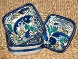 Le Souk Ceramique AF-30 Aqua Fish Square Sauce Dishes Set of 4