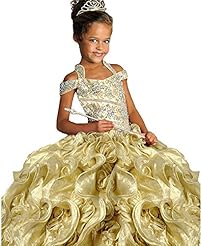 Girls Off the Shoulder Lace Beaded   Ball Gown Pageant Dress 