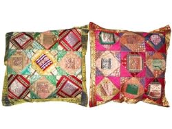 Gift For Home -2 Green Pink Vintage Silk Sari Toss Pillow Cushion Covers For Free Shipping