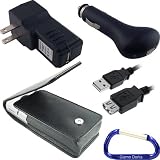 Bundle Combo: Faux Leather Flip Case, USB Extension Cable (6 Feet), Car Charger, Wall Travel/Home Charger, and Carabiner Key Chain for the Creative Vado HD 3rd Generation