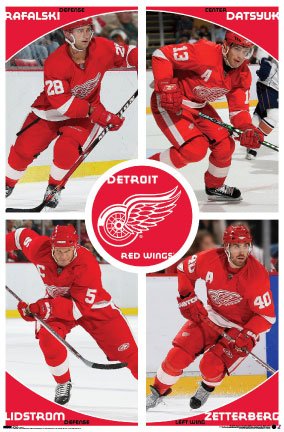 Detroit Red Wings (Brian Rafalski, Pavel Datsyuk, Nicklas Lidstrom, Henrik Zetterberg) Framed Sports Poster Print - 24 X 36 