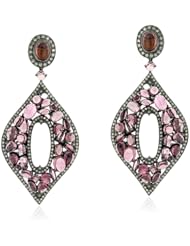 18kt Gold 2.64cts Real Diamond Pave 21.69cts Genuine Gemstone Designer Dangle Earring Silver Party Jewelry