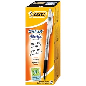 Bic Cristal Grip Ball Pen Clear Barrel 1.0mm Tip 0.4mm Line Black Ref 802800 [Pack of 20]